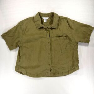 Athleta Retreat Olive Green Linen Crop Top Size M Slow Fashion Minimalist Earthy